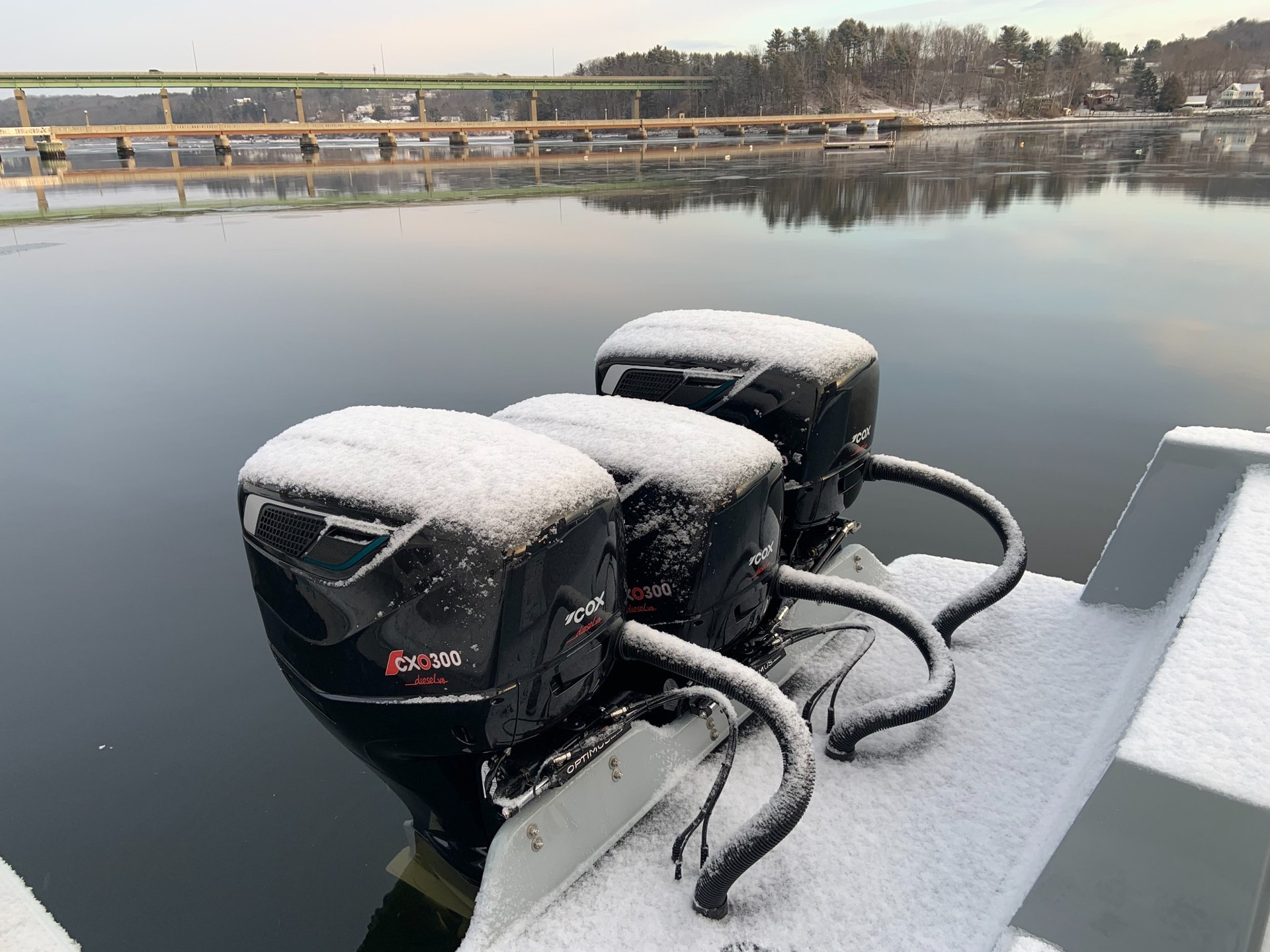 Cox diesel outboards mounted on a professional vessel