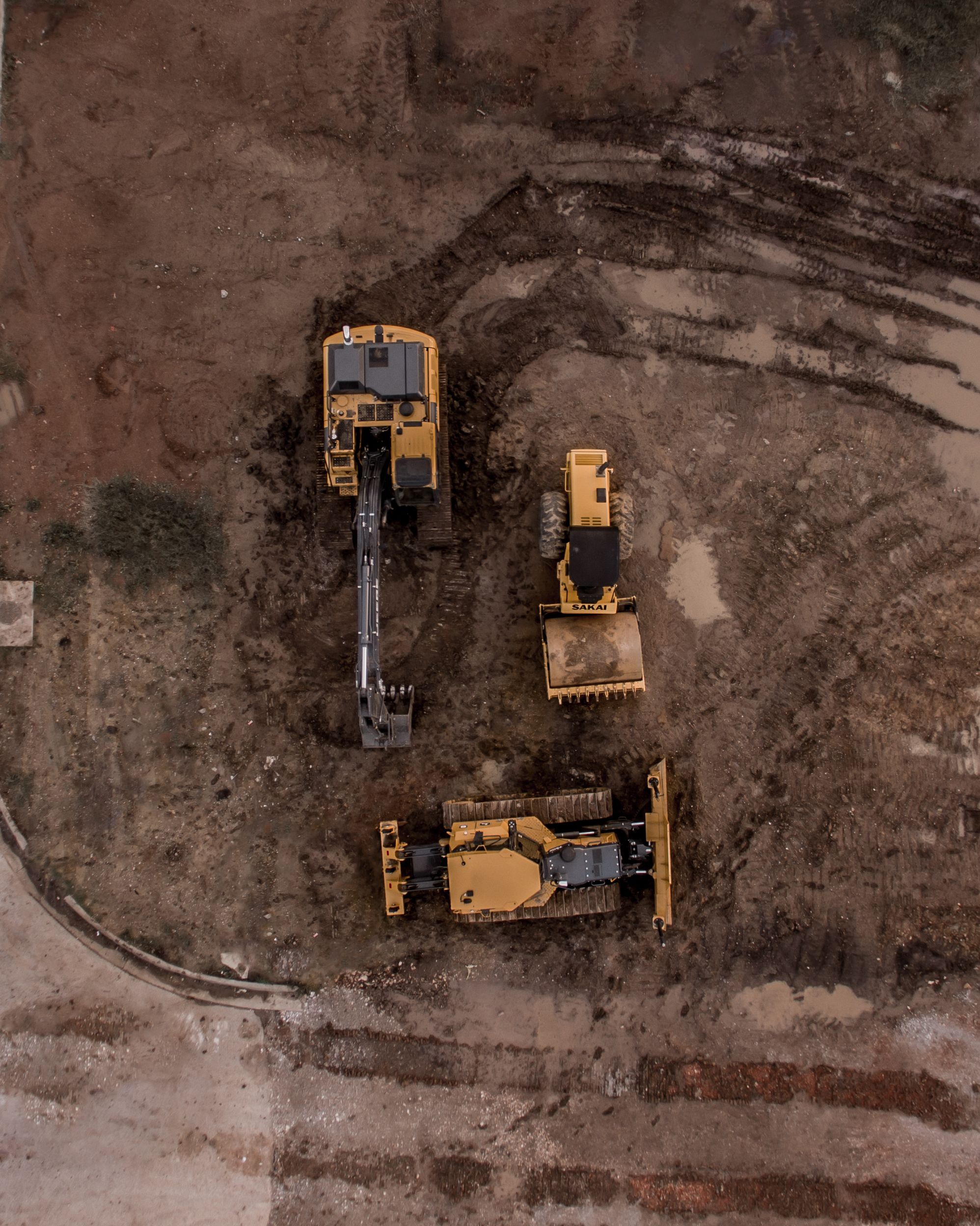 Real construction machinery photographed from above